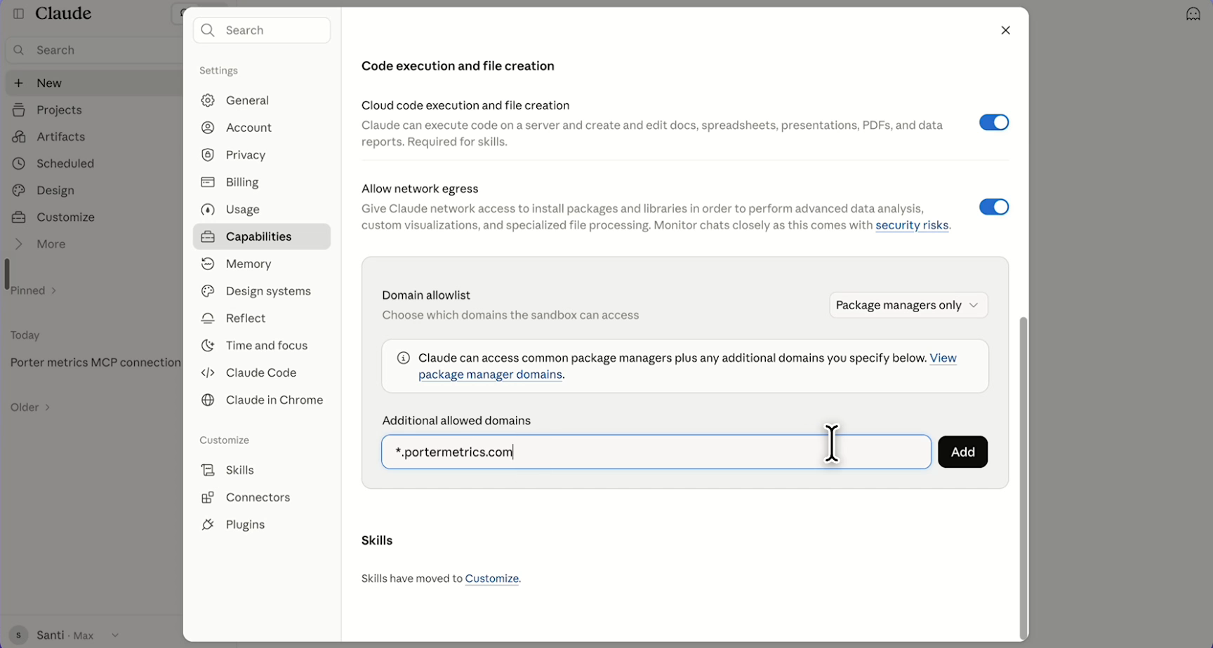 Step 22: Add the Porter Metrics domain