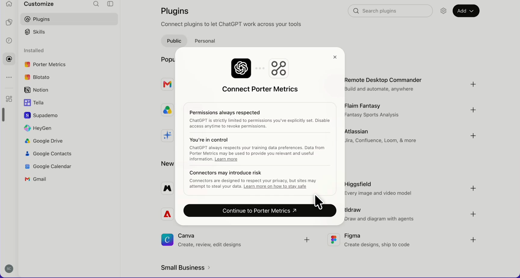 Step 13: Review Porter Metrics permissions