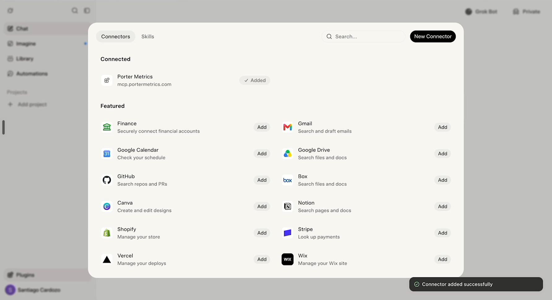 Step 9: Porter Metrics is connected