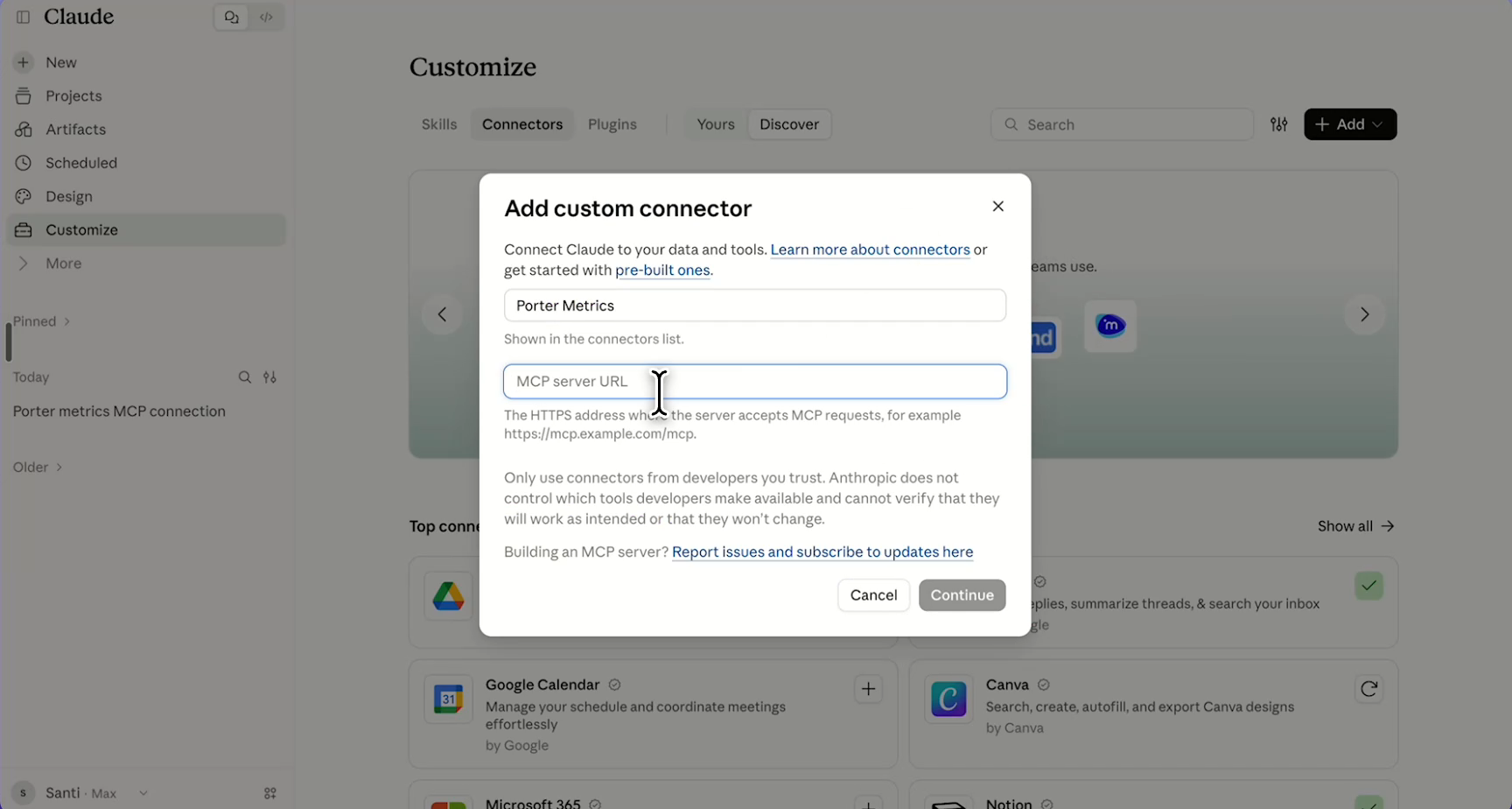 Step 8: Paste the MCP URL in Claude