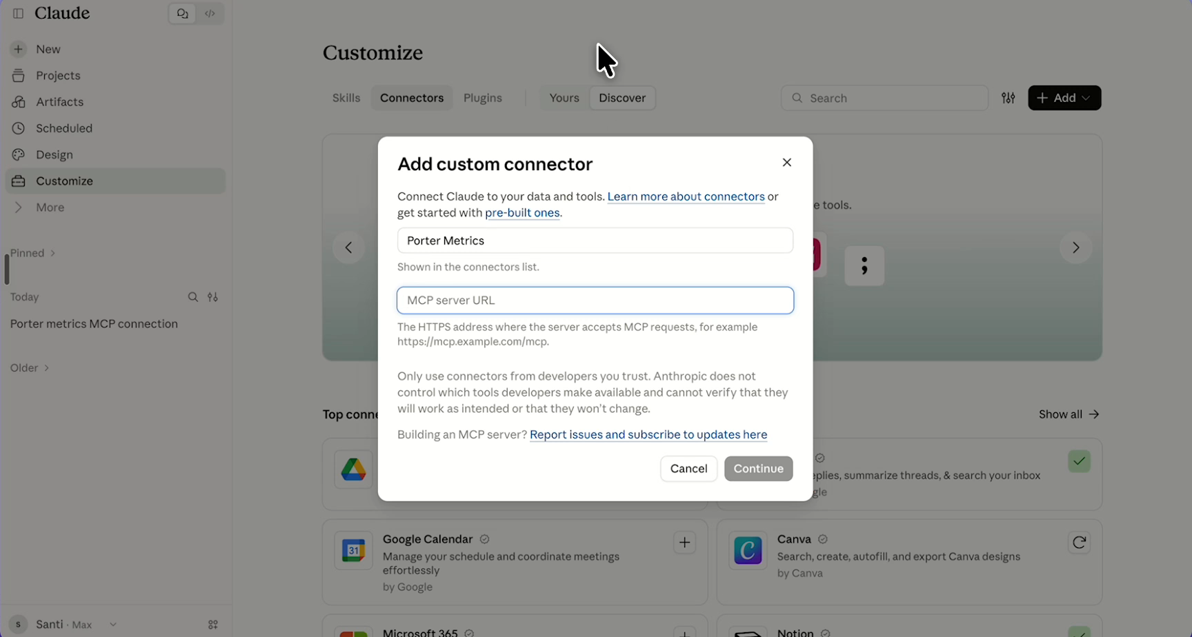 Step 5: Enter the MCP server URL