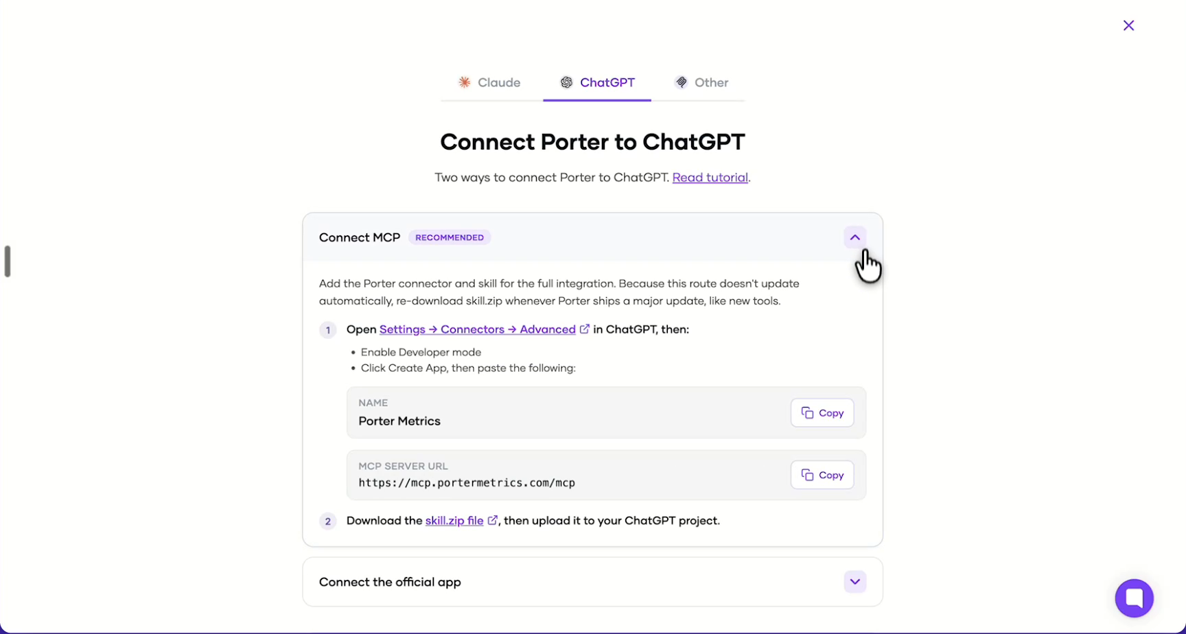 Step 7: Open Porter's ChatGPT instructions