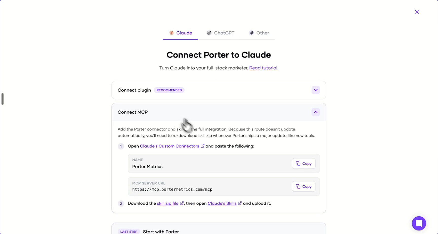 Step 6: Open Porter's MCP instructions