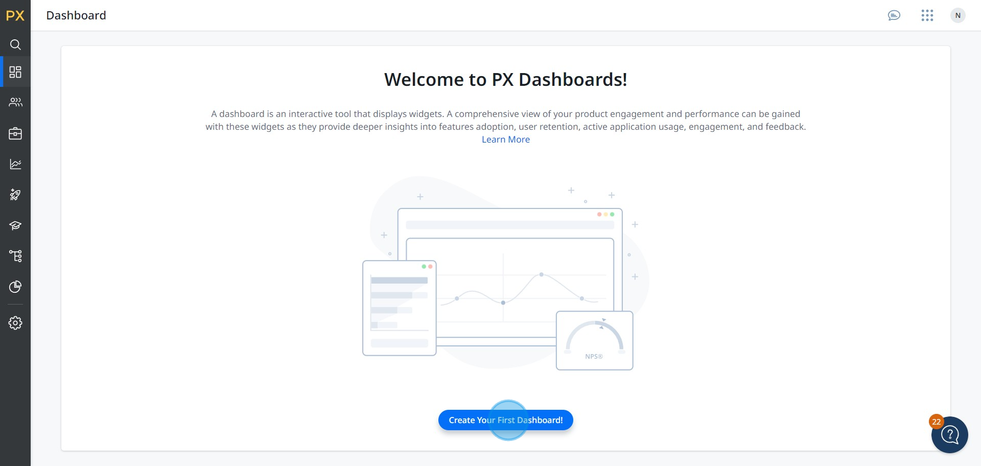 2 Click on "Create Your First Dashboard!"