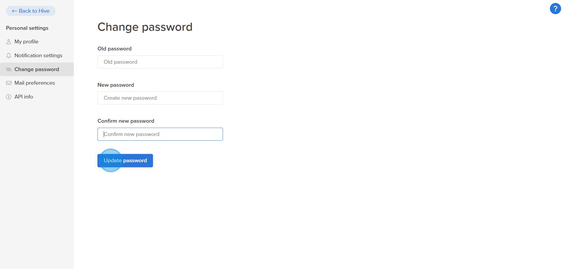 4 Click on "Update password"
