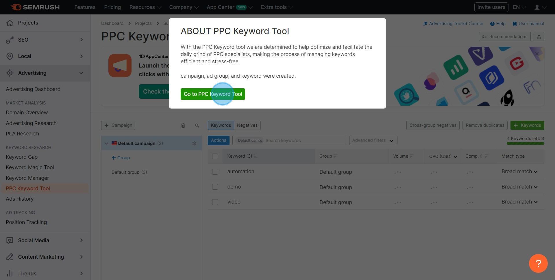 10 Click on "Go to PPC Keyword Tool"