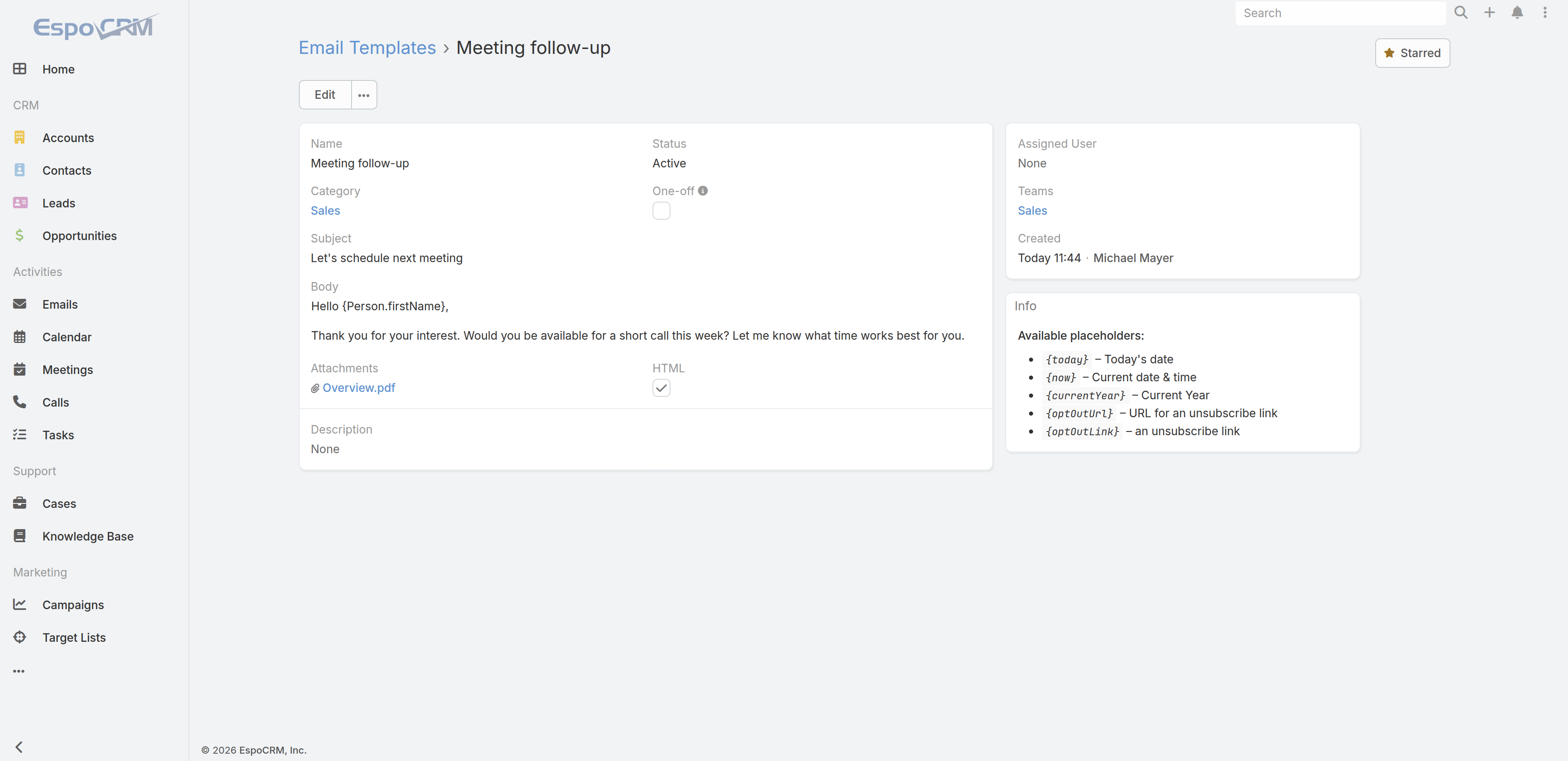 EspoCRM Email Templates – A Quick Tour